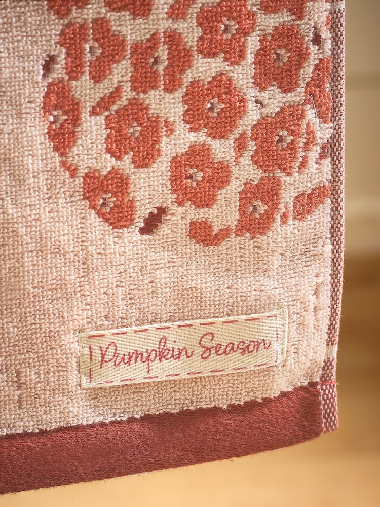 Orange Orange Floral Pumpkin 100% Cotton Towel - Image 3 of 4