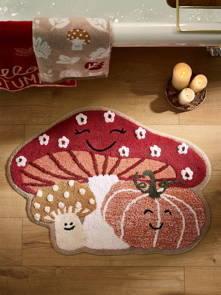Multi Pumpkin and Autumn Friends 100% Cotton Bath Mat - Image 1 of 7