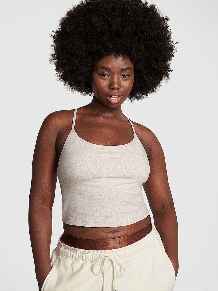 Victoria's Secret PINK Heather Oatmeal Beige Cotton Jersey Tank Top - Image 1 of 3 Victoria's Secret PINK Heather Oatmeal Beige Cotton Jersey Tank Top - Image 1 of 3