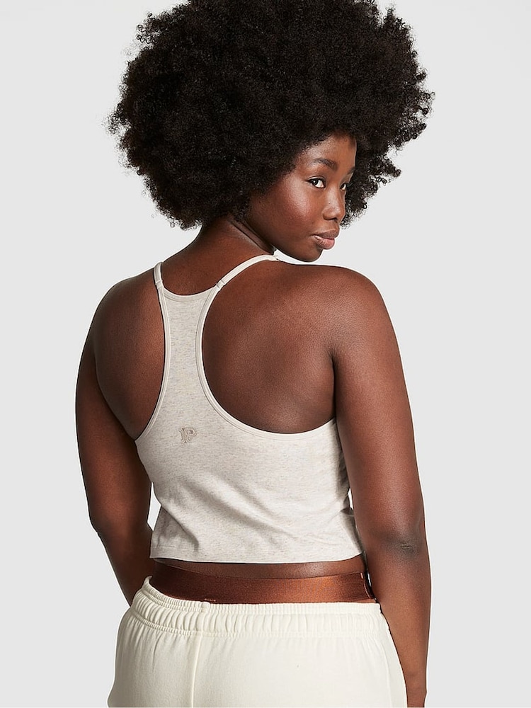Victoria's Secret PINK Heather Oatmeal Beige Cotton Jersey Tank Top - Image 2 of 3 Victoria's Secret PINK Heather Oatmeal Beige Cotton Jersey Tank Top - Image 2 of 3