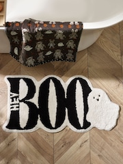 Black Halloween Ghost 100% Cotton Slogan Bath Mat - Image 1 of 4