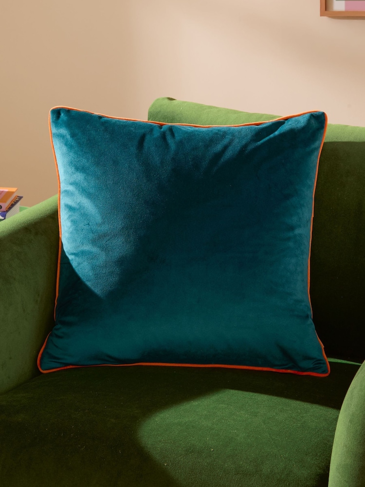 Furn Teal Blue Meridian Velvet 45cm X 45cm Cushion Cover - Image 1 of 5 Furn Teal Blue Meridian Velvet 45cm X 45cm Cushion Cover - Image 1 of 5