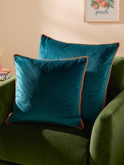 Furn Teal Blue Meridian Velvet 45cm X 45cm Cushion Cover - Image 2 of 5