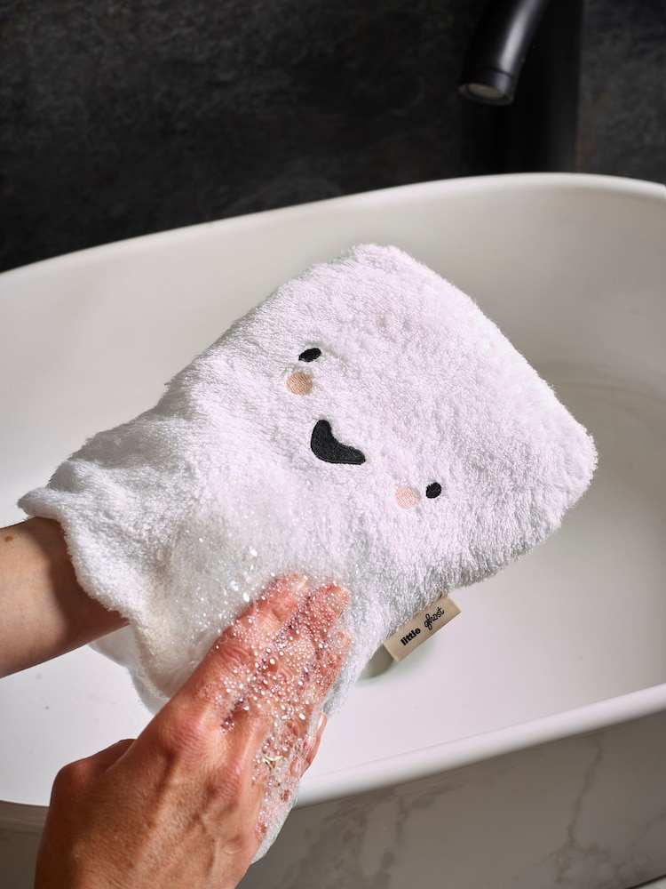 White Halloween Ghost Mitt 100% Cotton Wash Towel - Image 2 of 3 White Halloween Ghost Mitt 100% Cotton Wash Towel - Image 2 of 3