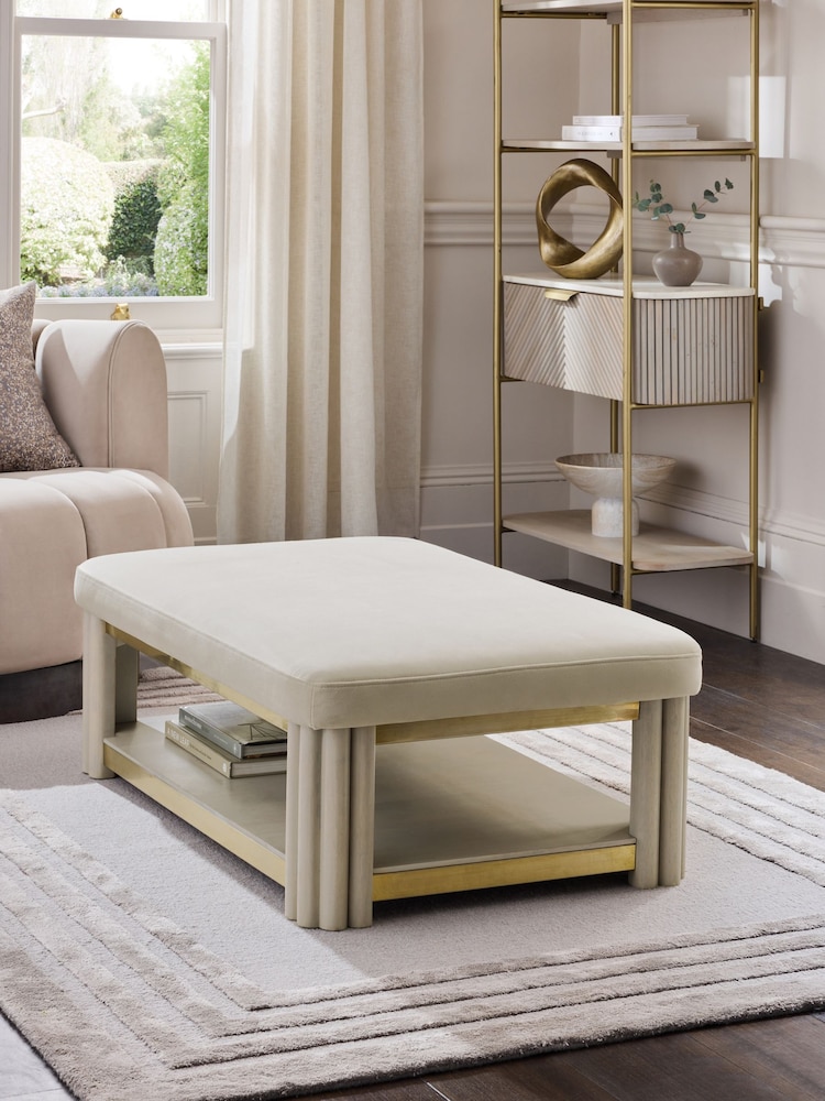 Soft Velvet Pebble Natural Valencia Light Upholstered Coffee Table - Image 1 of 8