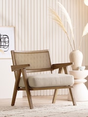 Bronx Frame, Contemporary Tweed Linen Natural Abel Wooden Rattan Accent Chair - Image 1 of 10