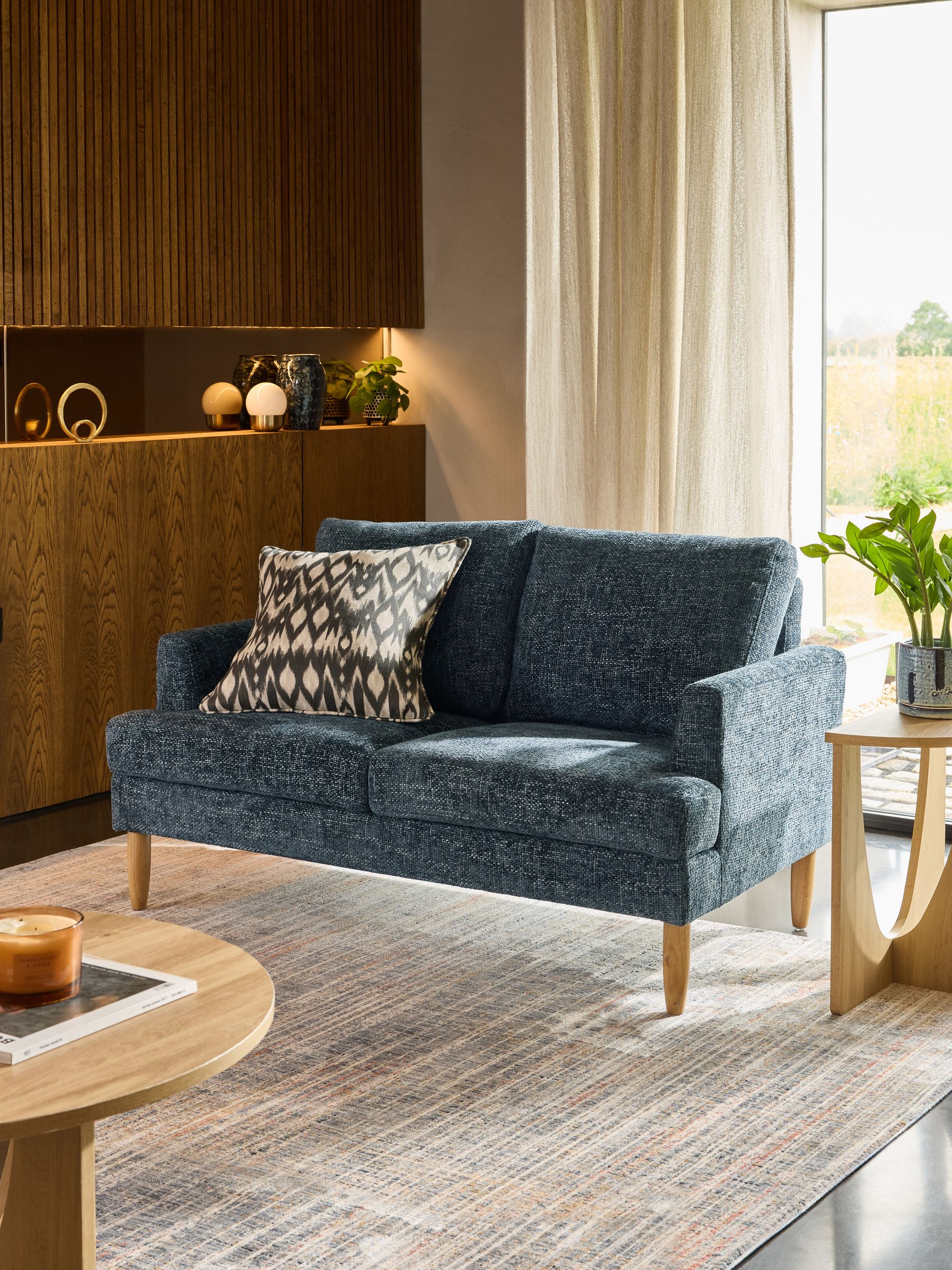 Buy Chunky Chenille Dark Navy Blue Murphy Compact 2 Seater Sofa In
