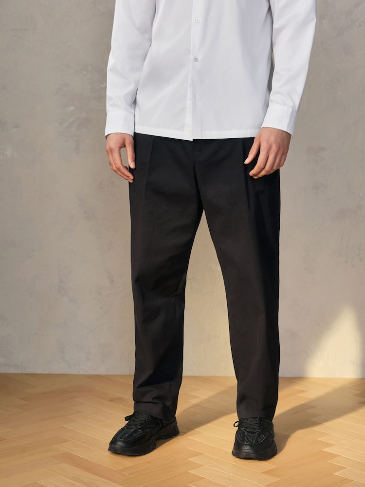 Black EDIT Wide Leg 100% Cotton Trousers - Image 1 of 8