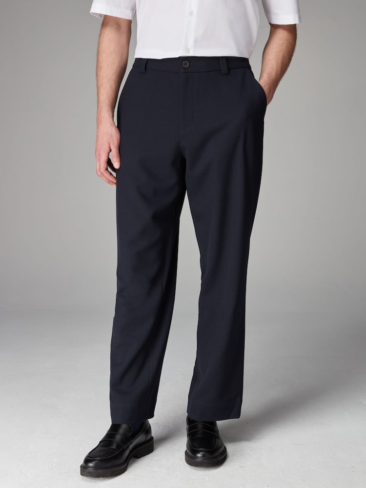 Темно-синий - Elasticated Waist EDIT Relaxed Twill Trousers - Image 1 of 5 Темно-синий - Elasticated Waist EDIT Relaxed Twill Trousers - Image 1 of 5