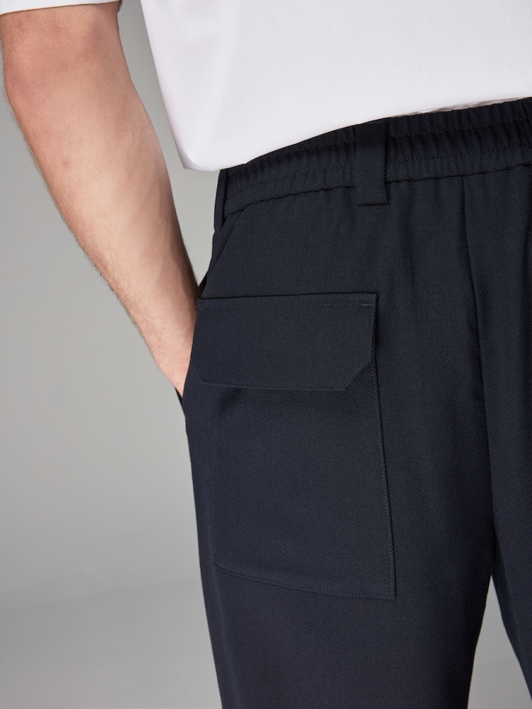 Navy Blue Elasticated Waist EDIT Relaxed Twill Trousers - Image 4 of 5