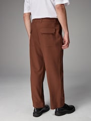 Rust Brown Elasticated Waist EDIT Relaxed Twill Trousers - Image 3 of 9