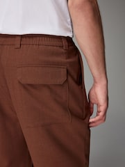 Rust Brown Elasticated Waist EDIT Relaxed Twill Trousers - Image 5 of 9
