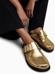 AllSaints Gold Venus Shearling Mules - Image 1 of 6