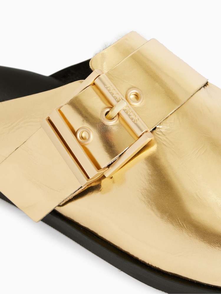 AllSaints Gold Venus Shearling Mules - Image 6 of 6