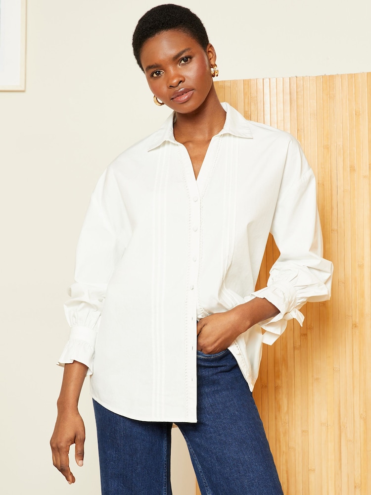 Love & Roses White Button Through V Neck Tie Cuff Shirt - Image 1 of 4