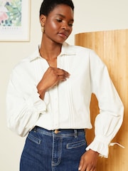 Love & Roses White Button Through V Neck Tie Cuff Shirt - Image 2 of 4