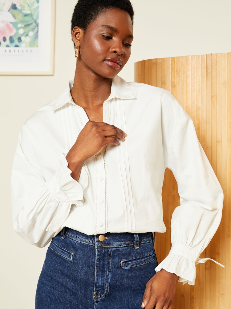 Love & Roses White Button Through V Neck Tie Cuff Shirt - Image 2 of 4