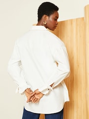 Love & Roses White Button Through V Neck Tie Cuff Shirt - Image 4 of 4