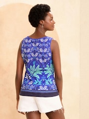 Love & Roses Blue Paisley Printed Jersey Scoop Neck Vest Top - Image 3 of 4