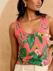 Love & Roses Pink Tropical Print Jersey Scoop Neck Vest Top - Image 3 of 4
