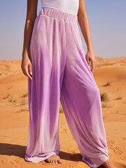 Lilac Purple Wide Leg Plisse Trousers - Image 3 of 6