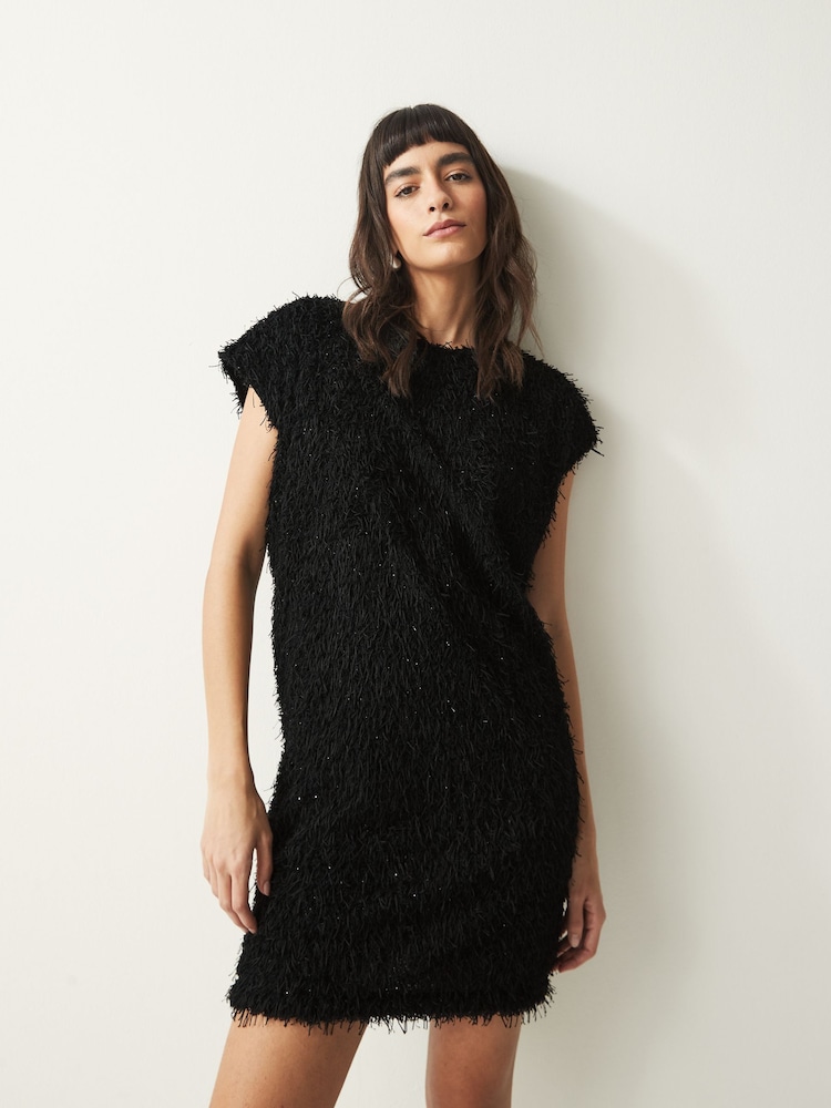 Schwarz - Kurzärmeliges, strukturiertes Minikleid - Bild 1 von 7