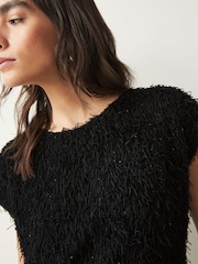 Schwarz - Kurzärmeliges, strukturiertes Minikleid - Bild 5 von 7