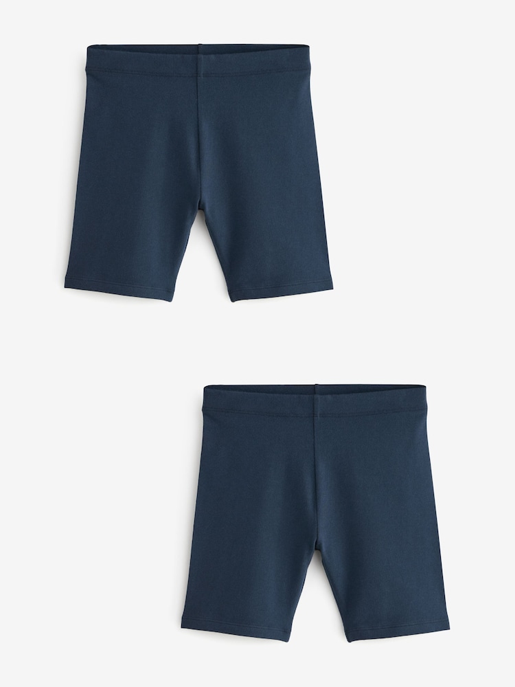 Navy Blue Longer Length 2 Pack Cotton Rich Stretch Cycle Shorts (3-16yrs) - Image 1 of 4