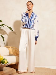 V&A | Love & Roses Blue Paisley Printed V Neck Shirred Cuff Long Sleeve Blouse - Image 4 of 4