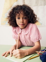 Red Cotton Rich Scalloped Collar Gingham School Dress (3-14yrs) - Image 3 of 7