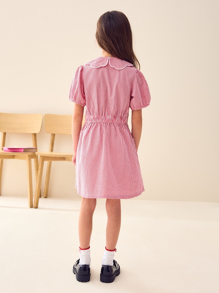 Red Cotton Rich Scalloped Collar Gingham School Dress (3-14yrs) - Image 4 of 10