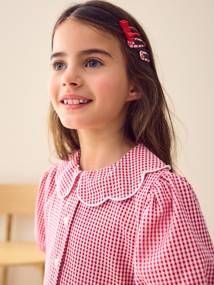 Red Cotton Rich Scalloped Collar Gingham School Dress (3-14yrs) - Image 5 of 10