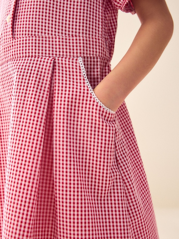 Red Cotton Rich Scalloped Collar Gingham School Dress (3-14yrs) - Image 6 of 10