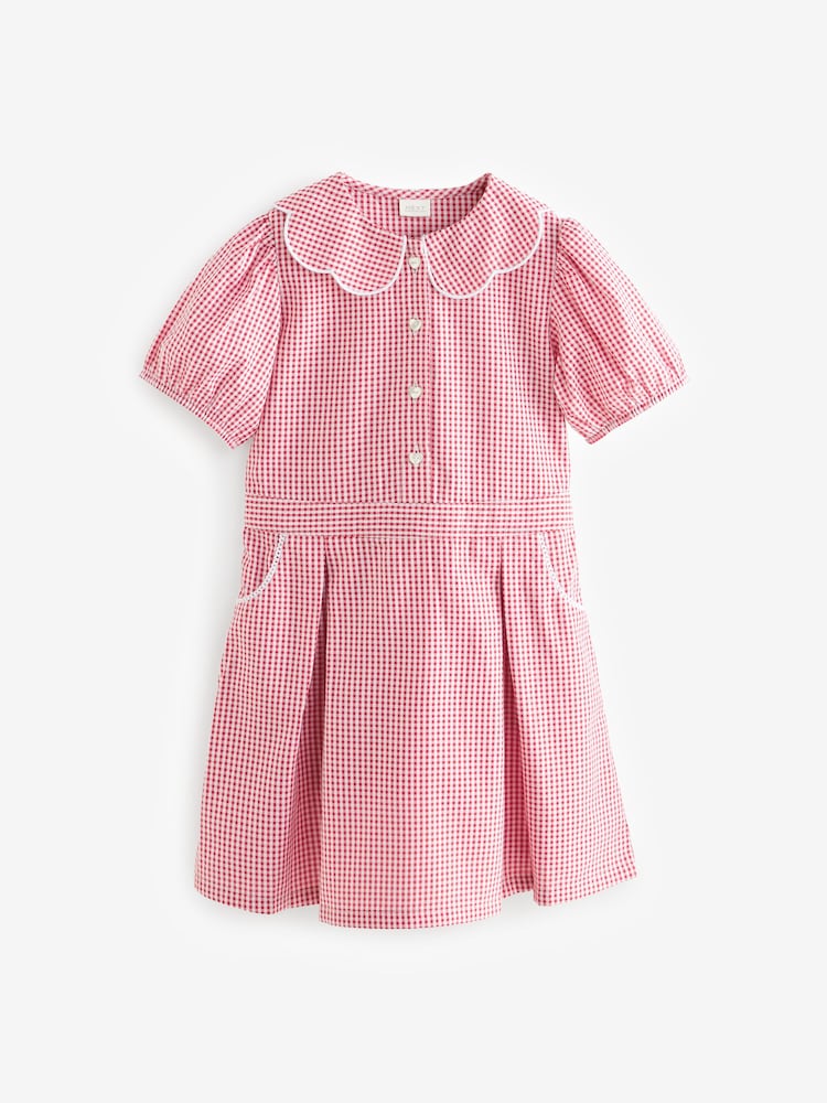Red Cotton Rich Scalloped Collar Gingham School Dress (3-14yrs) - Image 7 of 7