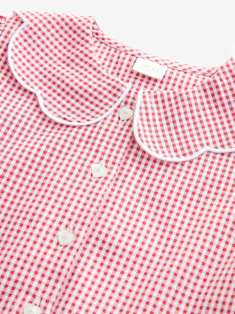 Red Cotton Rich Scalloped Collar Gingham School Dress (3-14yrs) - Image 9 of 10