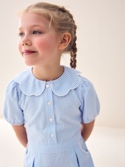 Blue Cotton Rich Scalloped Collar Gingham School Dress (3-14yrs) - Image 2 of 8