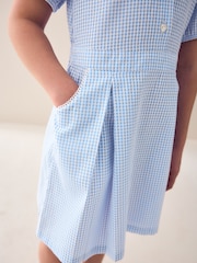 Blue Cotton Rich Scalloped Collar Gingham School Dress (3-14yrs) - Image 4 of 8
