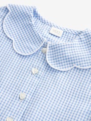 Blue Cotton Rich Scalloped Collar Gingham School Dress (3-14yrs) - Image 8 of 8