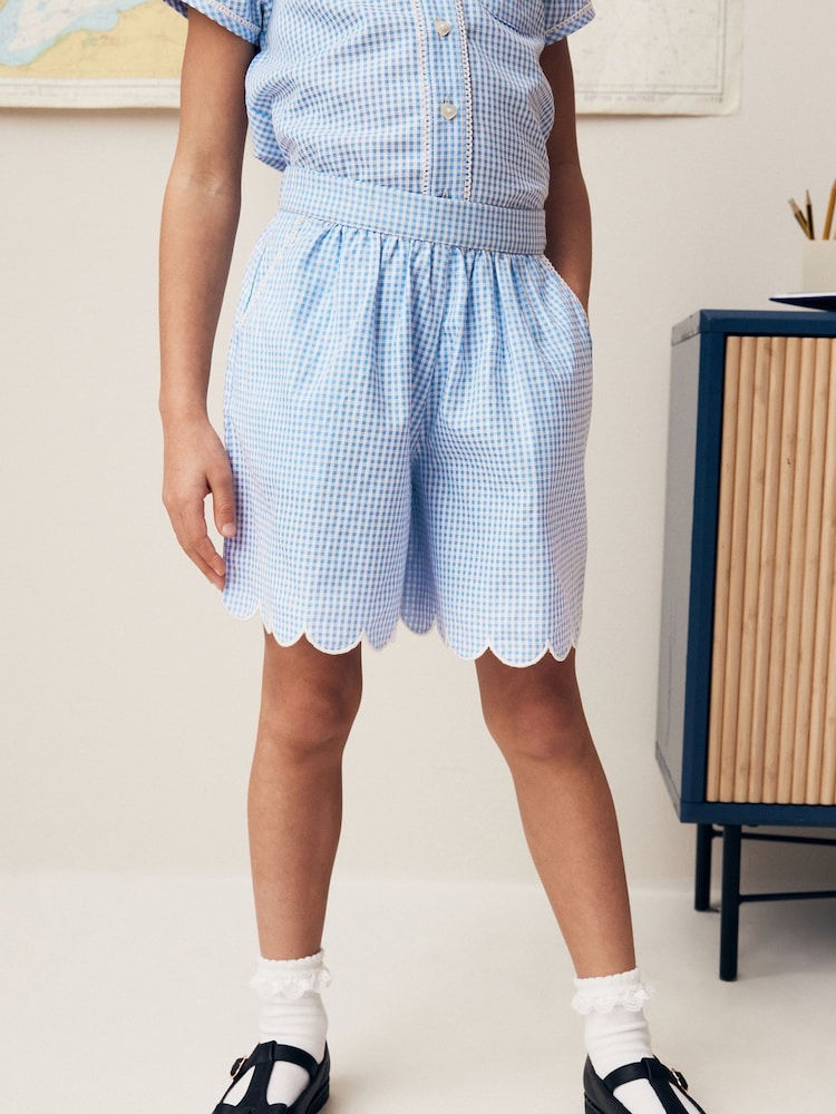 Bleu - Pull-on Cotton Rich School Vichy Shorts (3-14yrs) - Image 1 of 7