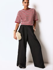 Red and Cream Stripe Short Sleeve Heavyweight Crochet T-Shirt - Image 2 of 6