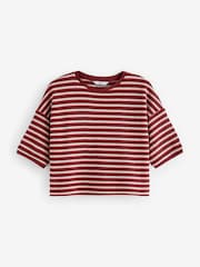 Red and Cream Stripe Short Sleeve Heavyweight Crochet T-Shirt - Image 5 of 6