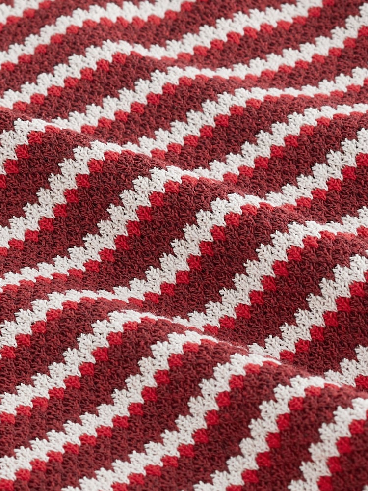 Red and Cream Stripe Short Sleeve Heavyweight Crochet T-Shirt - Image 6 of 6