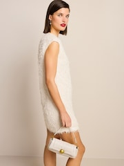 Ecru Cream Mini Short Sleeve Textured Dress - Image 3 of 5