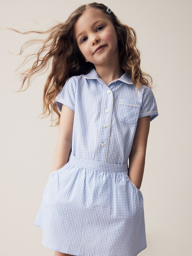 Bleu - Pull-on Cotton Rich School Vichy Jupes (3-14yrs) - Image 1 de 5