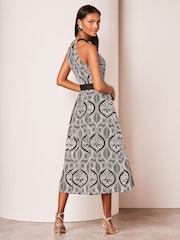 Lipsy Black/White Petite Premium Embroidered Lace Halter Belted Midi Dress - Image 2 of 4