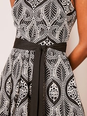 Lipsy Black/White Petite Premium Embroidered Lace Halter Belted Midi Dress - Image 4 of 4
