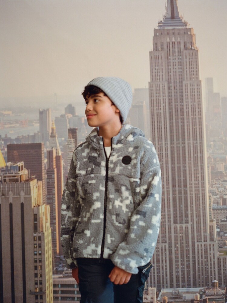 Abercrombie & Fitch Grey Hooded Camo Fleece Sweatshirt - Image 1 of 5