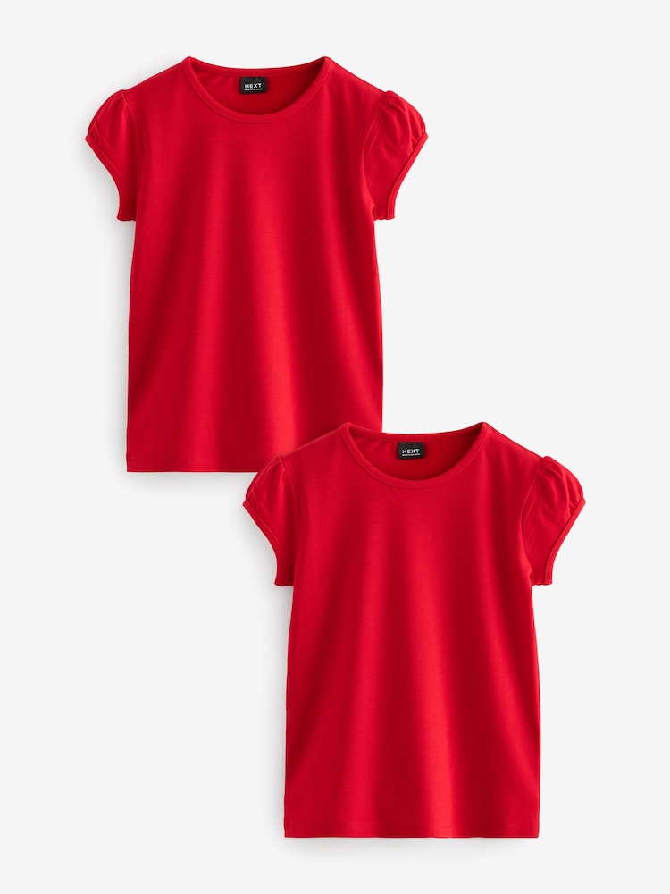 Red Puff Sleeve 100% Cotton T-Shirts 2 Pack (3-16yrs) - Image 1 of 3