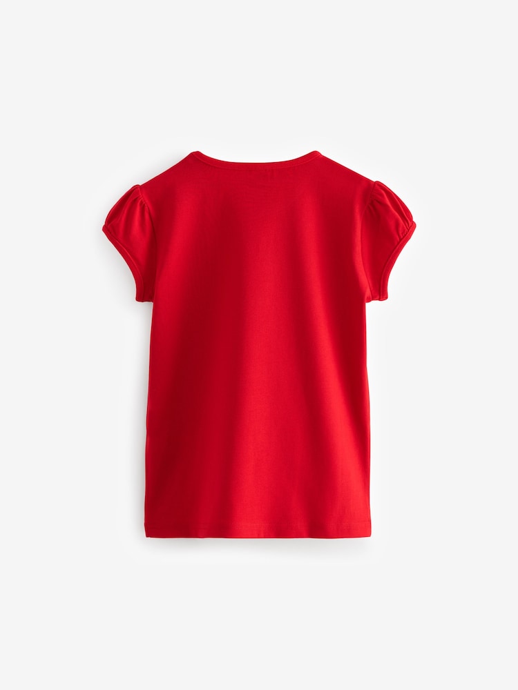 Red Puff Sleeve 100% Cotton T-Shirts 2 Pack (3-16yrs) - Image 5 of 6