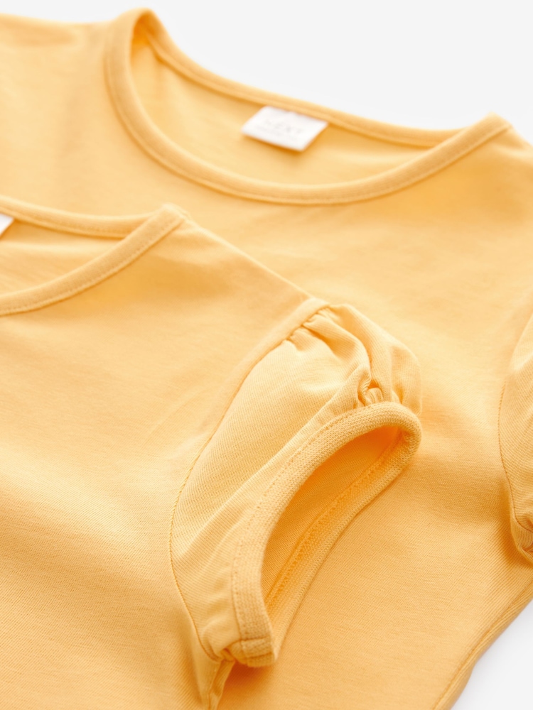 Yellow Puff Sleeve 100% Cotton T-Shirts 2 Pack (3-16yrs) - Image 7 of 7